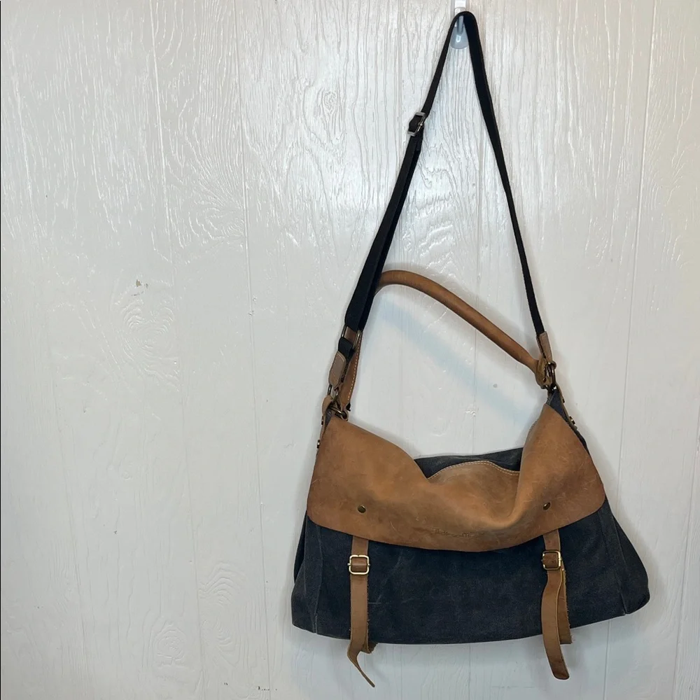The House of Flynn Tan Leather and Gray Messenger Camera/Diaper Bag